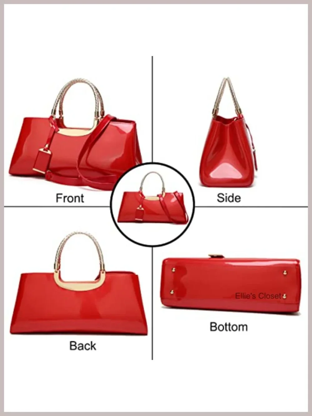 Women Patent Leather Structured Top-Handle Bag Shoulder Tote Evening Purse